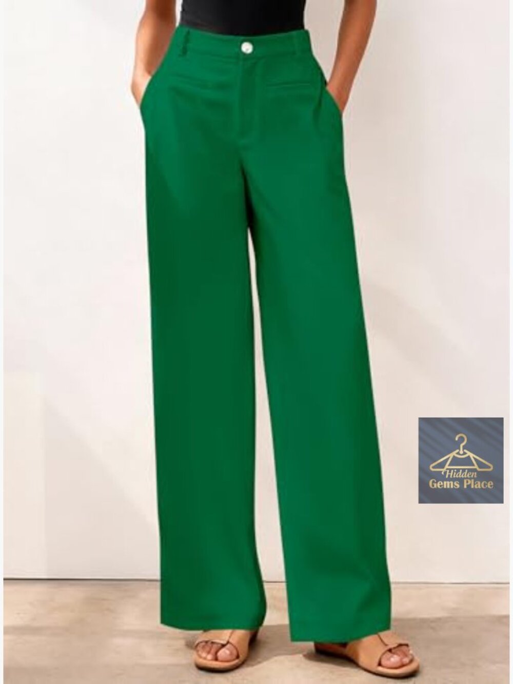 High Waisted Wide Leg Trousers Dressy Pants Pockets Business Casual Work Slacks - Picture 3 of 7